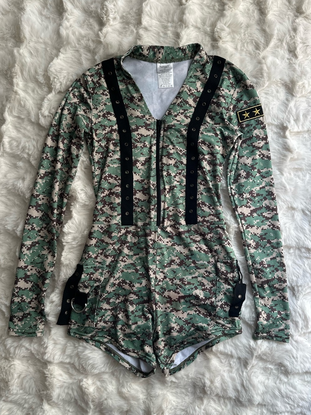 Dolls XS Sexy Military Long-Sleeve Bodycon Romper Camo Costume Cosplay- Women’s - Picture 2 of 3